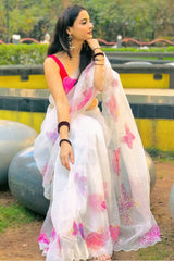 Off-White Organza Silk Ready-to-Wear Saree