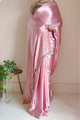 Old Rose Satin Silk Ready-To-Wear Saree