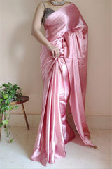 Old Rose Satin Silk Ready-To-Wear Saree