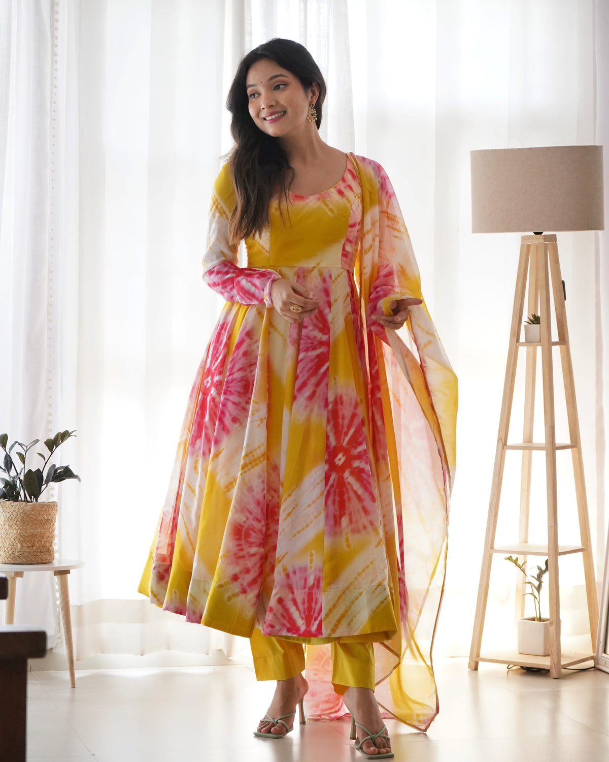 Organza Silk Anarkali Suit with Gota Patti Dupatta – Peach Pink