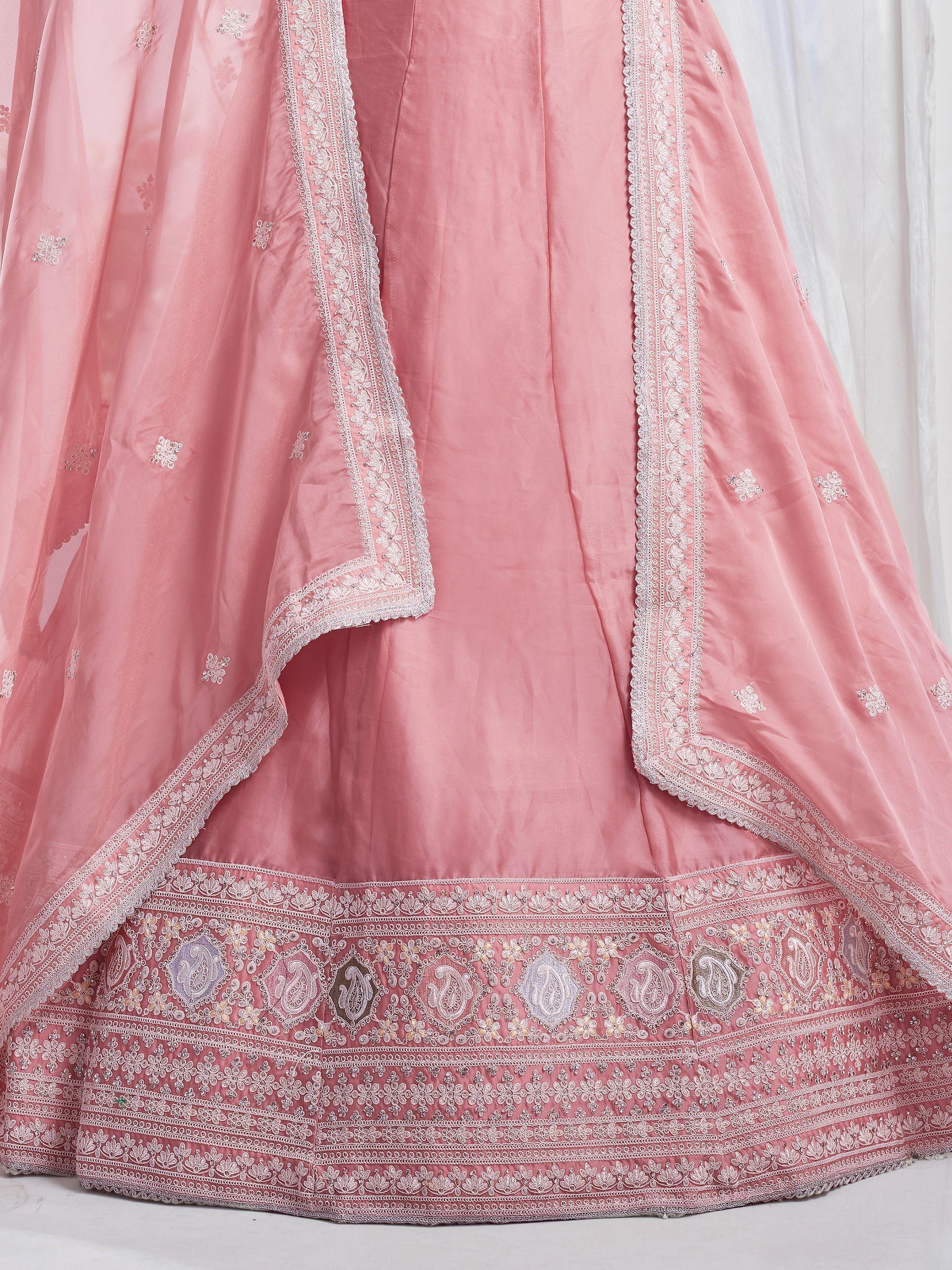 Peach Embroidered Organza Lehenga Choli – Elegant Festive Wear