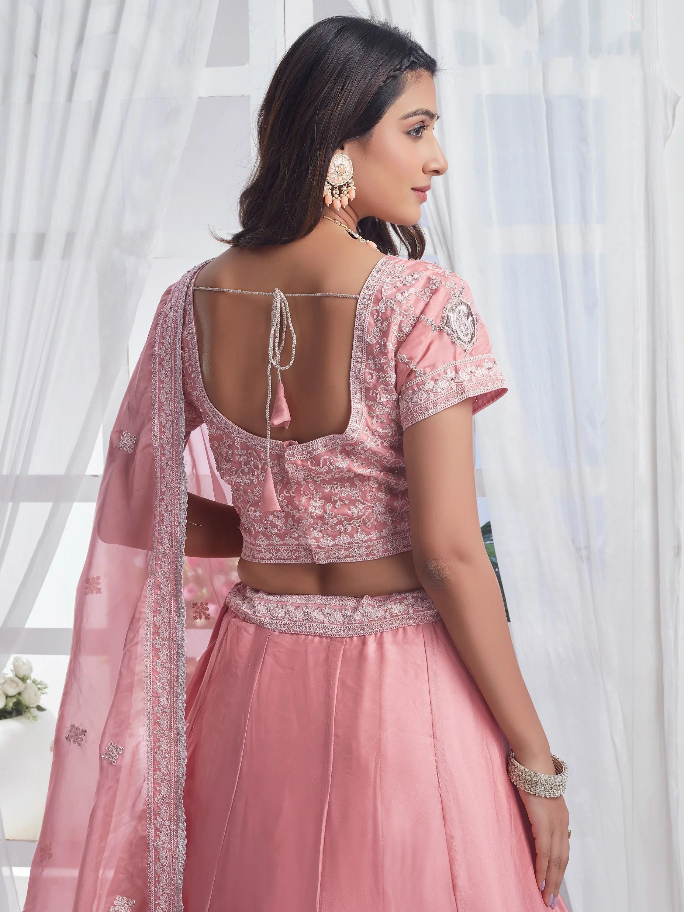 Peach Embroidered Organza Lehenga Choli – Elegant Festive Wear