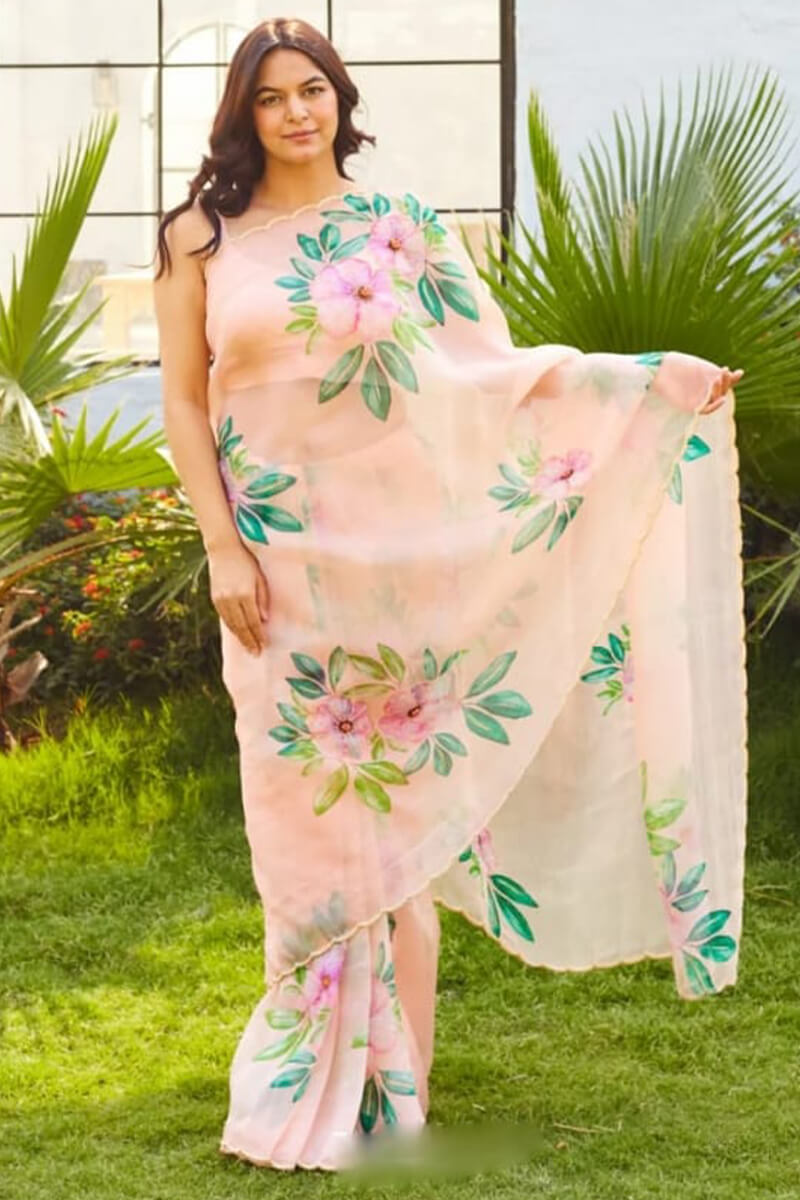 Peach Organza Silk Ready-to-Wear Saree