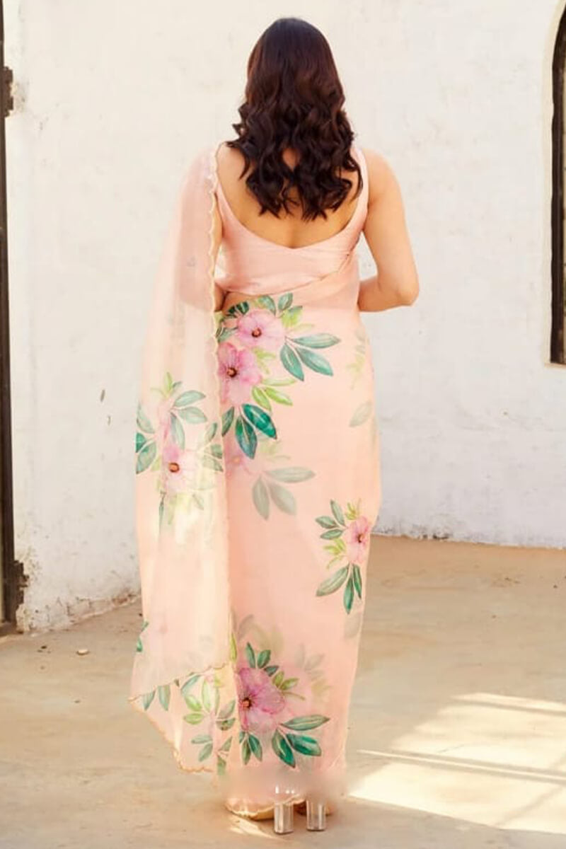 Peach Organza Silk Ready-to-Wear Saree