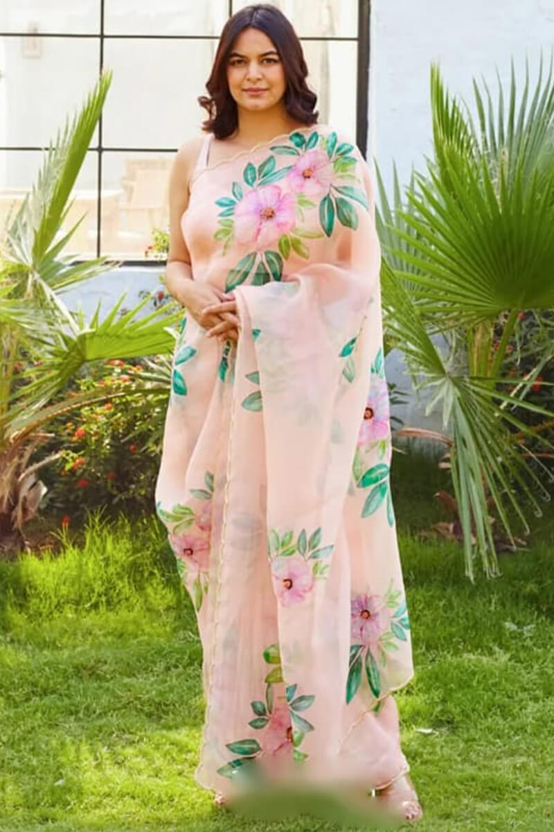 Peach Organza Silk Ready-to-Wear Saree