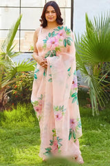 Peach Organza Silk Ready-to-Wear Saree