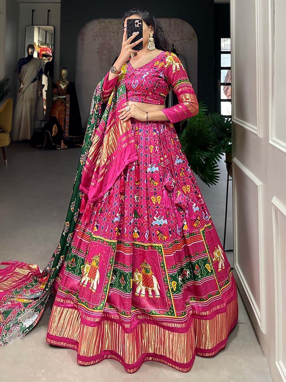 Pink Gaji Silk Digital Printed Festival Lehenga Choli