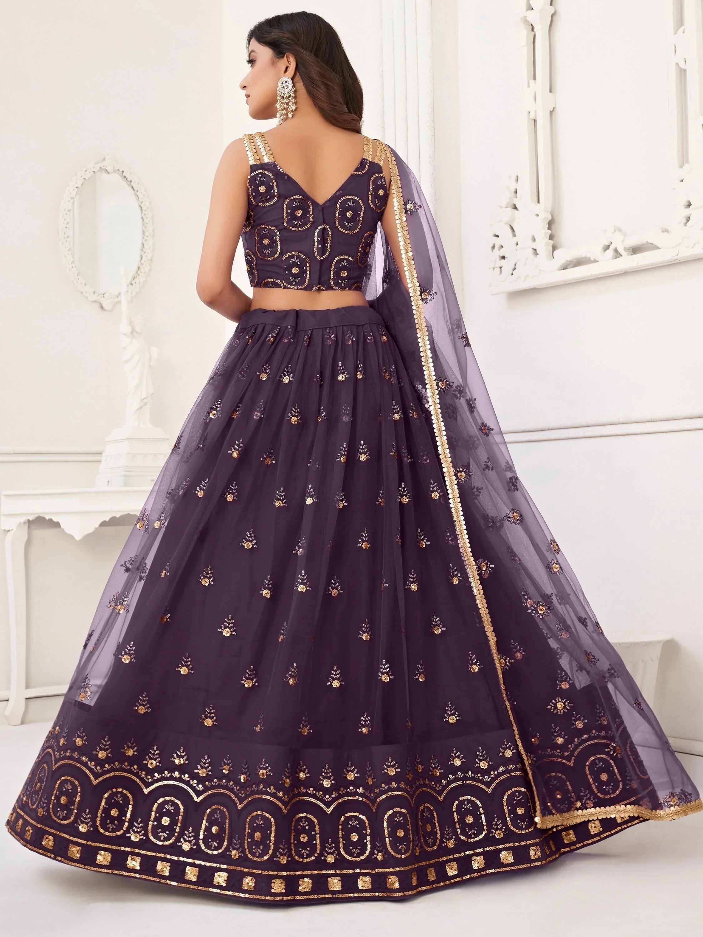 Purple Butterfly Net Lehenga Choli – Embroidered & Sequined Festival Wear