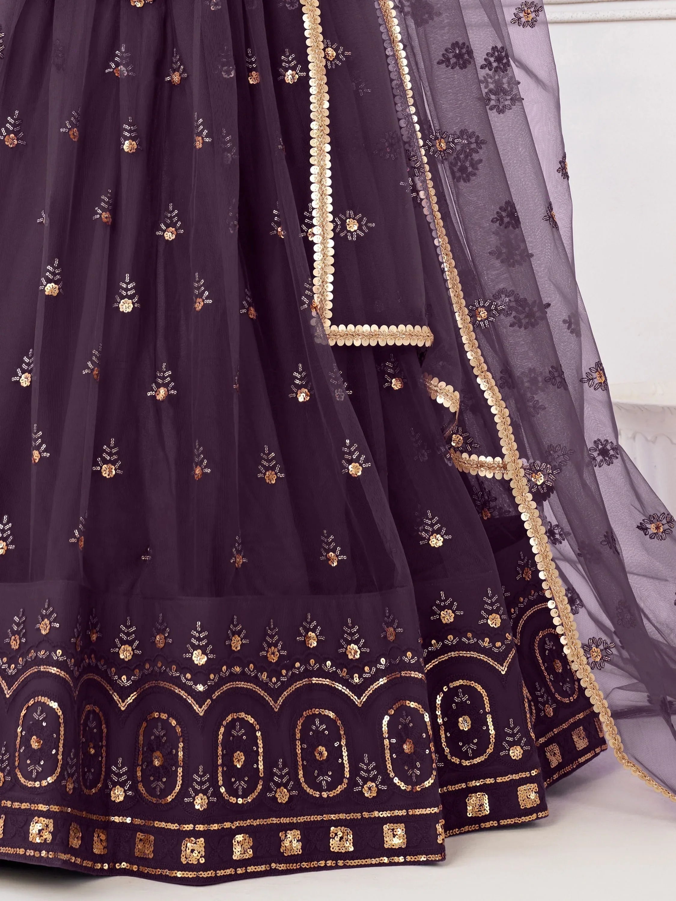 Purple Butterfly Net Lehenga Choli – Embroidered & Sequined Festival Wear