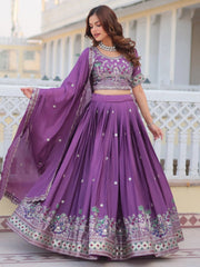 Purple Chinon Wedding Lehenga Choli – Thread & Sequin Embroidery
