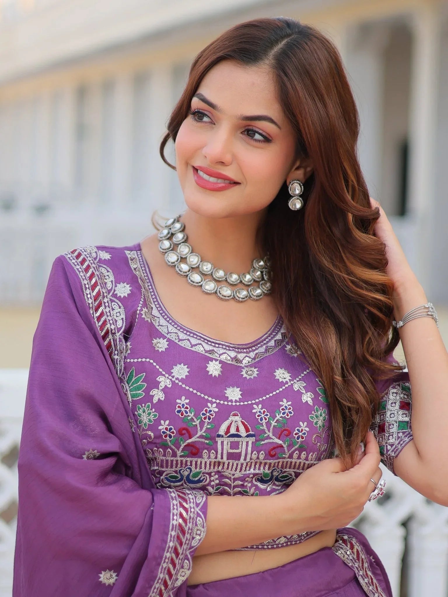 Purple Chinon Wedding Lehenga Choli – Thread & Sequin Embroidery