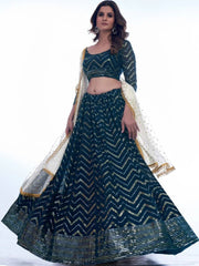 Rama Color Georgette Lehenga Choli – Sequins & Thread Embroidery