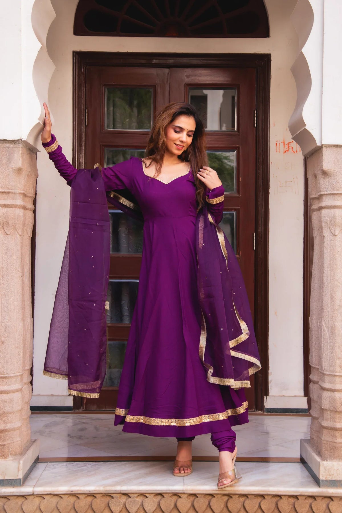 Rayon Suit with Organza Dupatta – 3-Piece Side-Zip Set