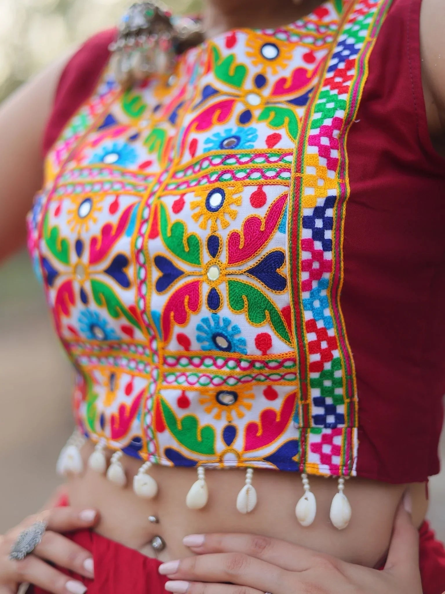 Red Rayon Lehenga Choli with Gamthi Thread Embroidered Koti – Festive Navratri Wear