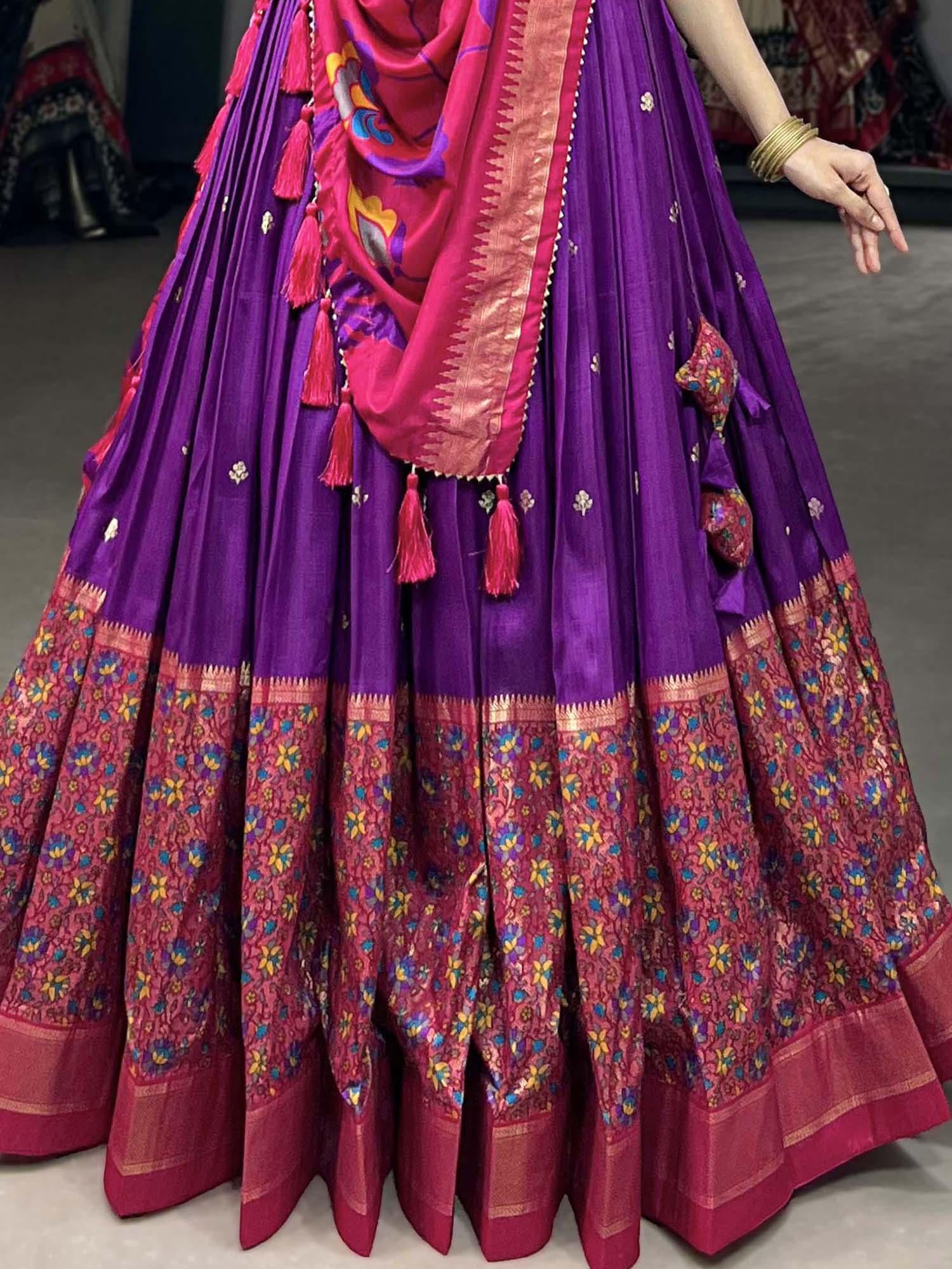 Royal Purple Tussar Silk Printed & Foil Work Lehenga Choli with Dupatta