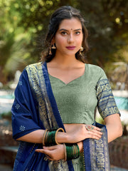 Sage Green Tussar Silk Lehenga Choli with Kalamkari Print & Foil Work – Elegant Ethnic Wear