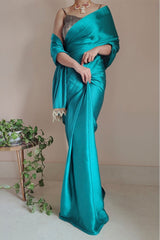 Sea Green Satin Silk Ready Saree