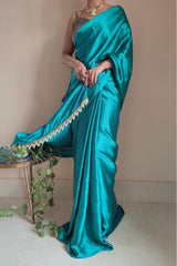 Sea Green Satin Silk Ready Saree