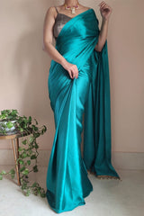Sea Green Satin Silk Ready Saree