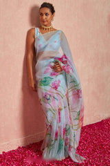 Sky Blue Organza Silk Ready-to-Wear Saree