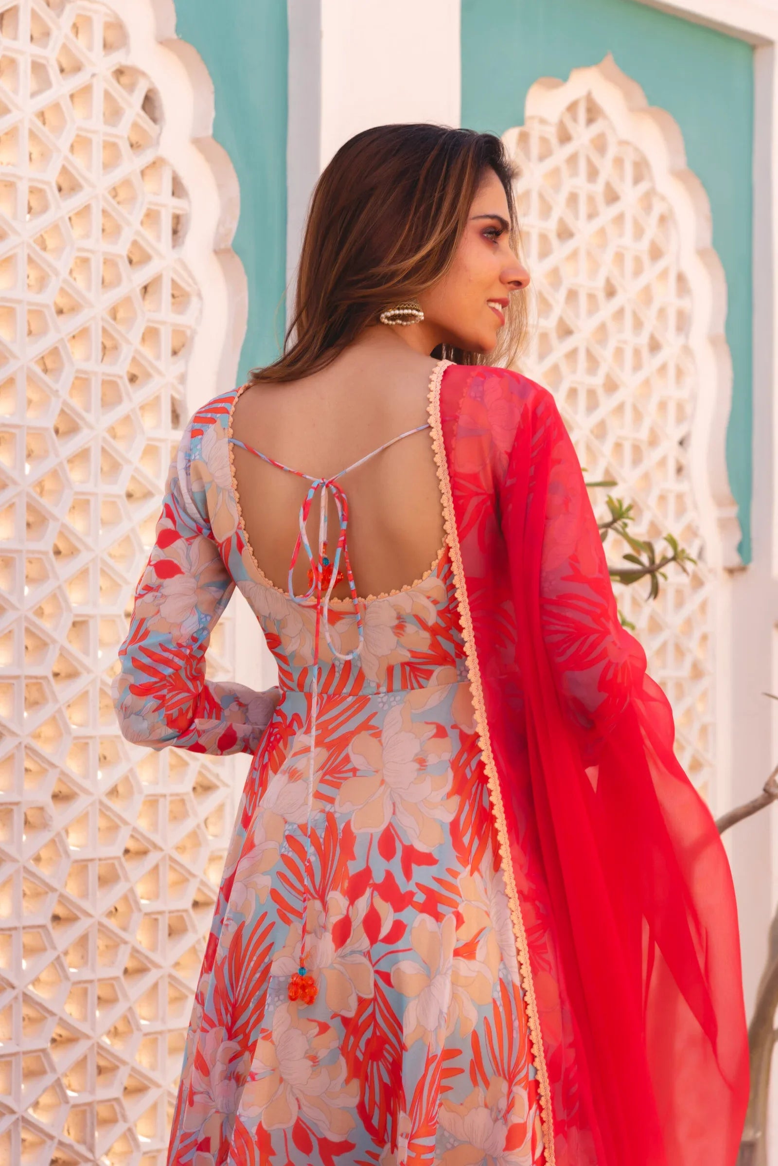 Soft Chiffon Suit with Cotton Bottoms – 3-Piece Side-Zip Set