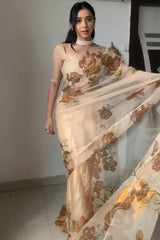 Super Classy Beige Organza Silk Saree with Printed Design