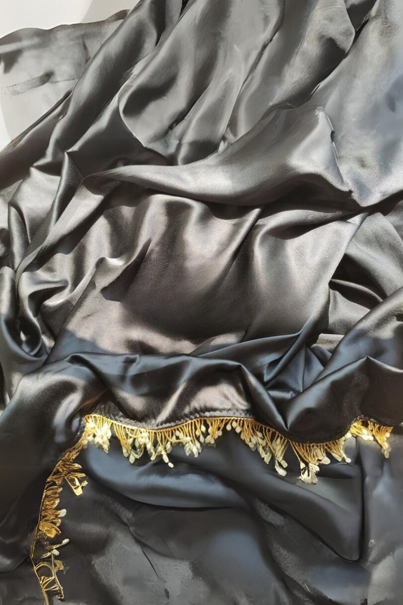 Timeless Black Satin Silk Ready-to-Wear Saree