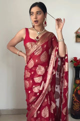 Timeless Red Cotton Silk Saree with Intricate Jacquard Detailing
