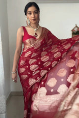 Timeless Red Cotton Silk Saree with Intricate Jacquard Detailing