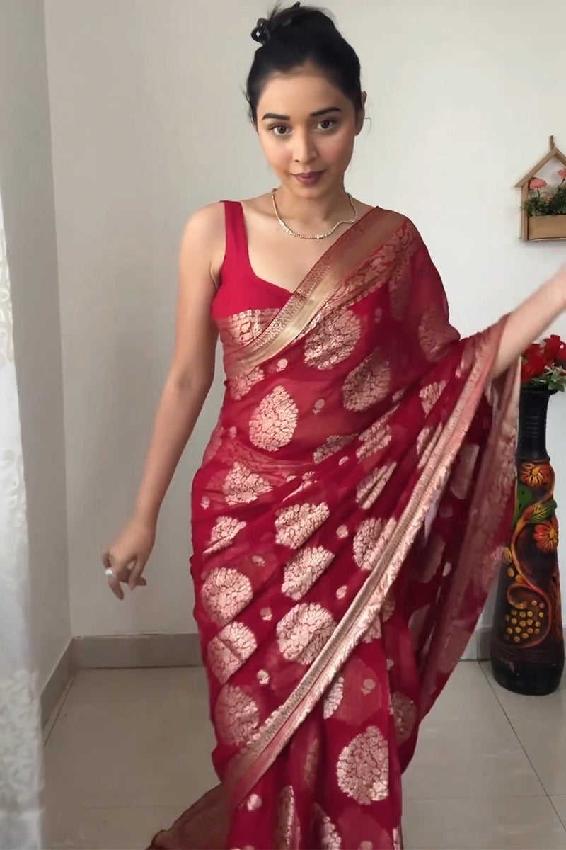 Timeless Red Cotton Silk Saree with Intricate Jacquard Detailing