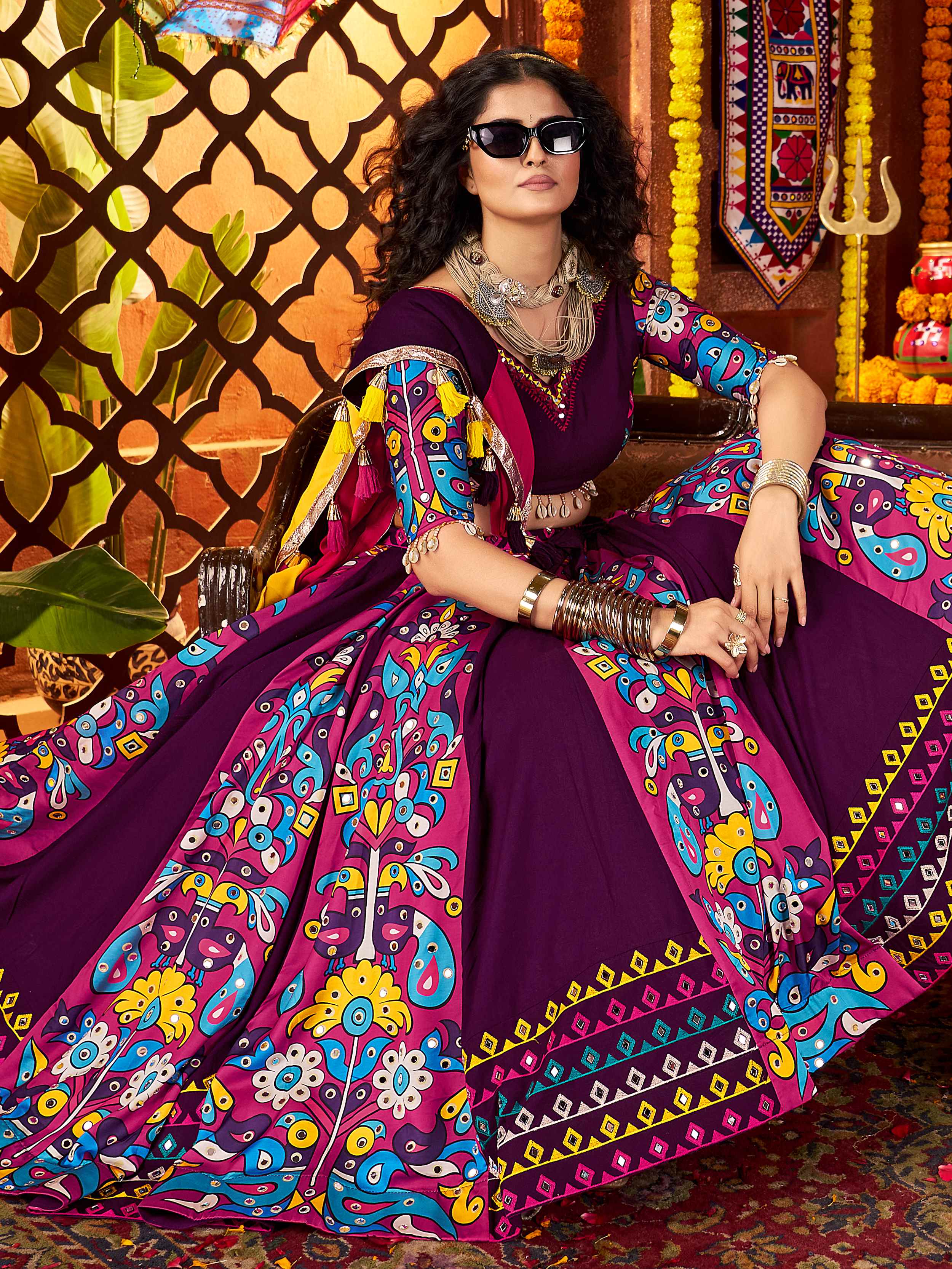 Vibrant Viscose Cotton Lehenga Choli with Digital Print, Embroidery & Mirror Work