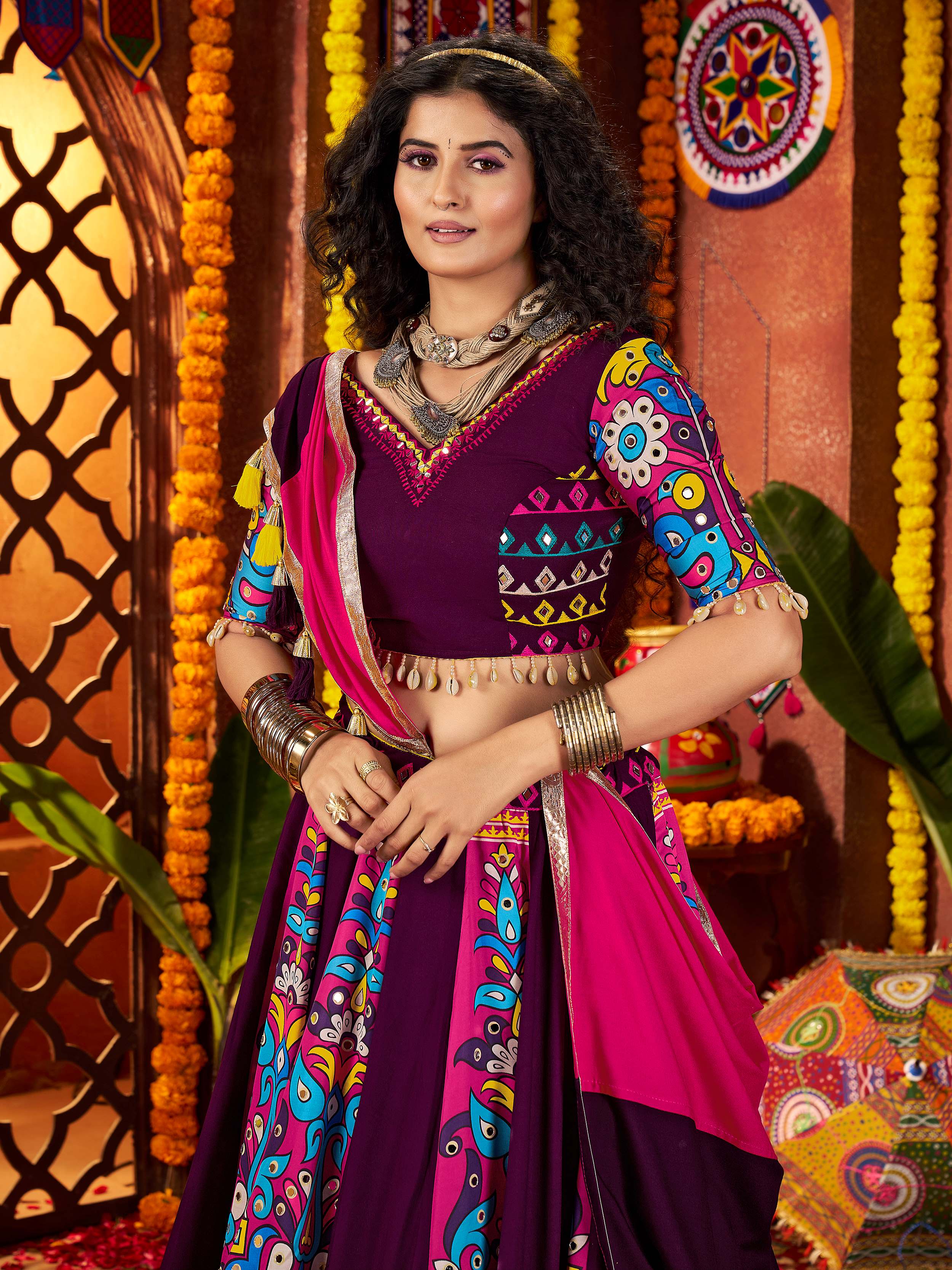 Vibrant Viscose Cotton Lehenga Choli with Digital Print, Embroidery & Mirror Work