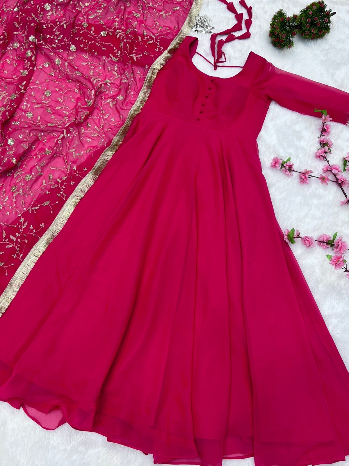 Elegant Heavy Fox Georgette Anarkali Suit with Embroidered Sequins & Lace Work