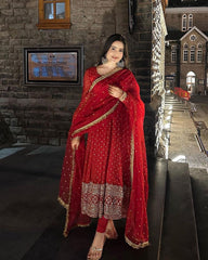Heavy Georgette Fully Stitched Anarkali Gown with Embroidered Dupatta – Elegant Festival & Party Wear