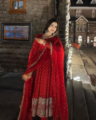 Heavy Georgette Fully Stitched Anarkali Gown with Embroidered Dupatta – Elegant Festival & Party Wear