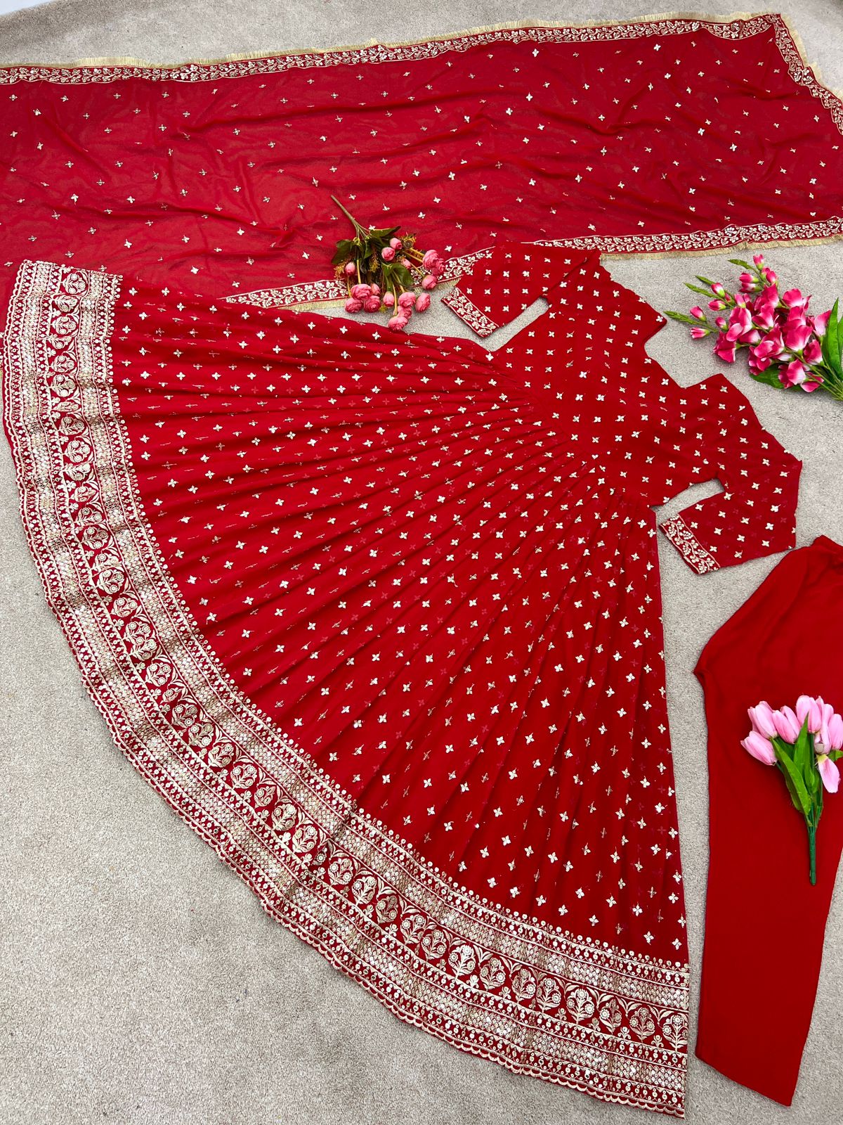 Heavy Georgette Fully Stitched Anarkali Gown with Embroidered Dupatta – Elegant Festival & Party Wear
