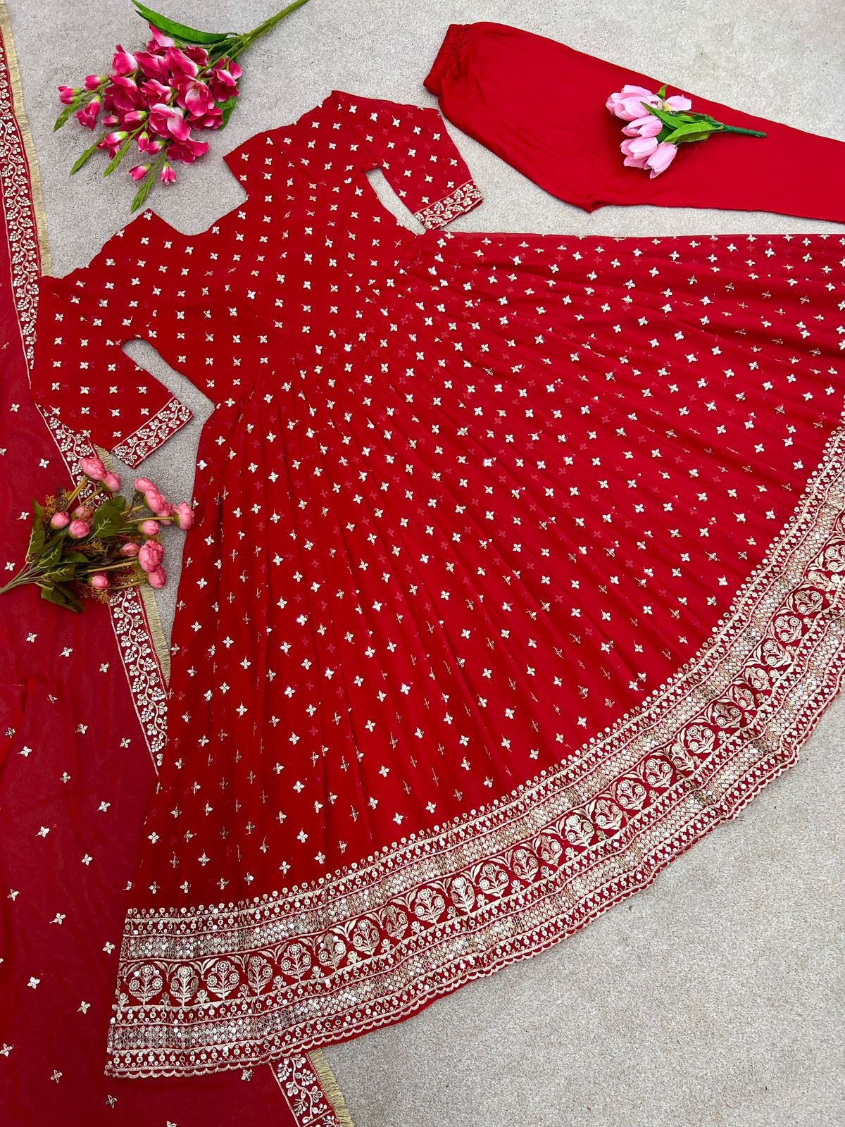 Heavy Georgette Fully Stitched Anarkali Gown with Embroidered Dupatta – Elegant Festival & Party Wear