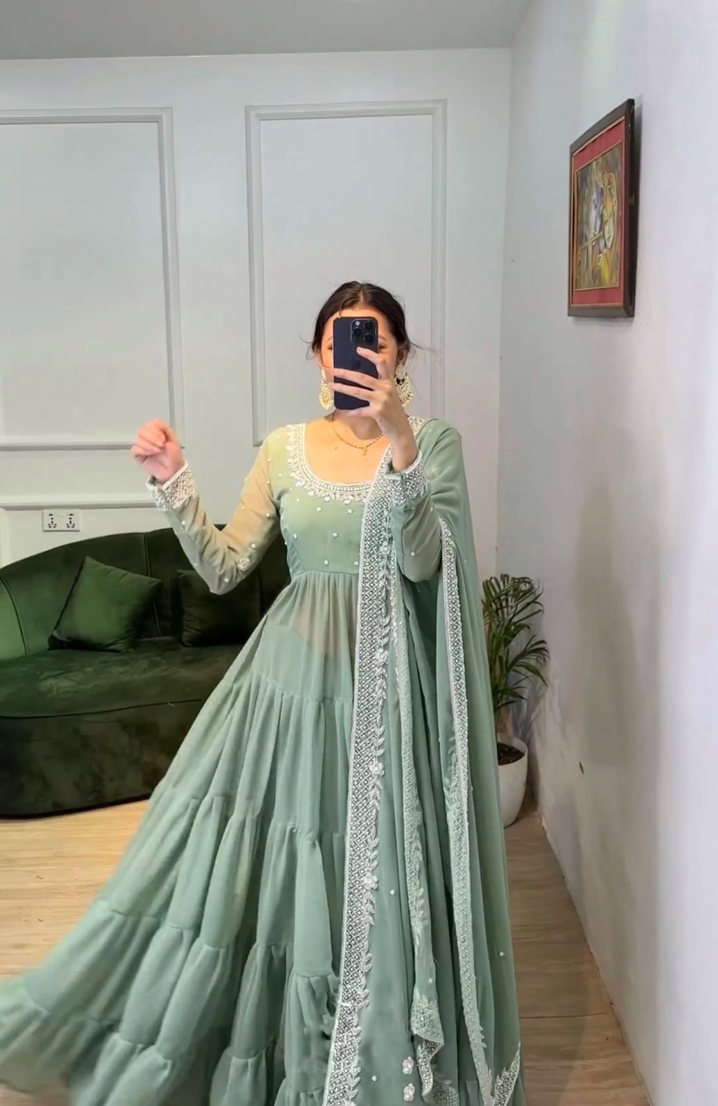 Heavy Georgette Embroidered Anarkali Suit Set with Rivet Moti & Sequins Work – Festival & Party Wear