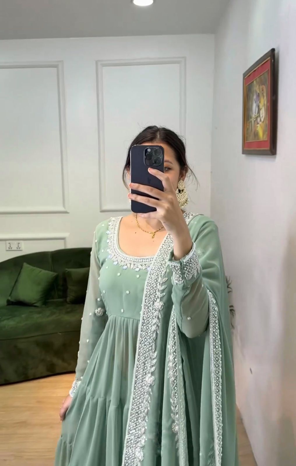 Heavy Georgette Embroidered Anarkali Suit Set with Rivet Moti & Sequins Work – Festival & Party Wear