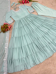 Luxury Georgette Anarkali Suit with Heavy Sequin & Rivet Moti Work – 8 Meter Flair