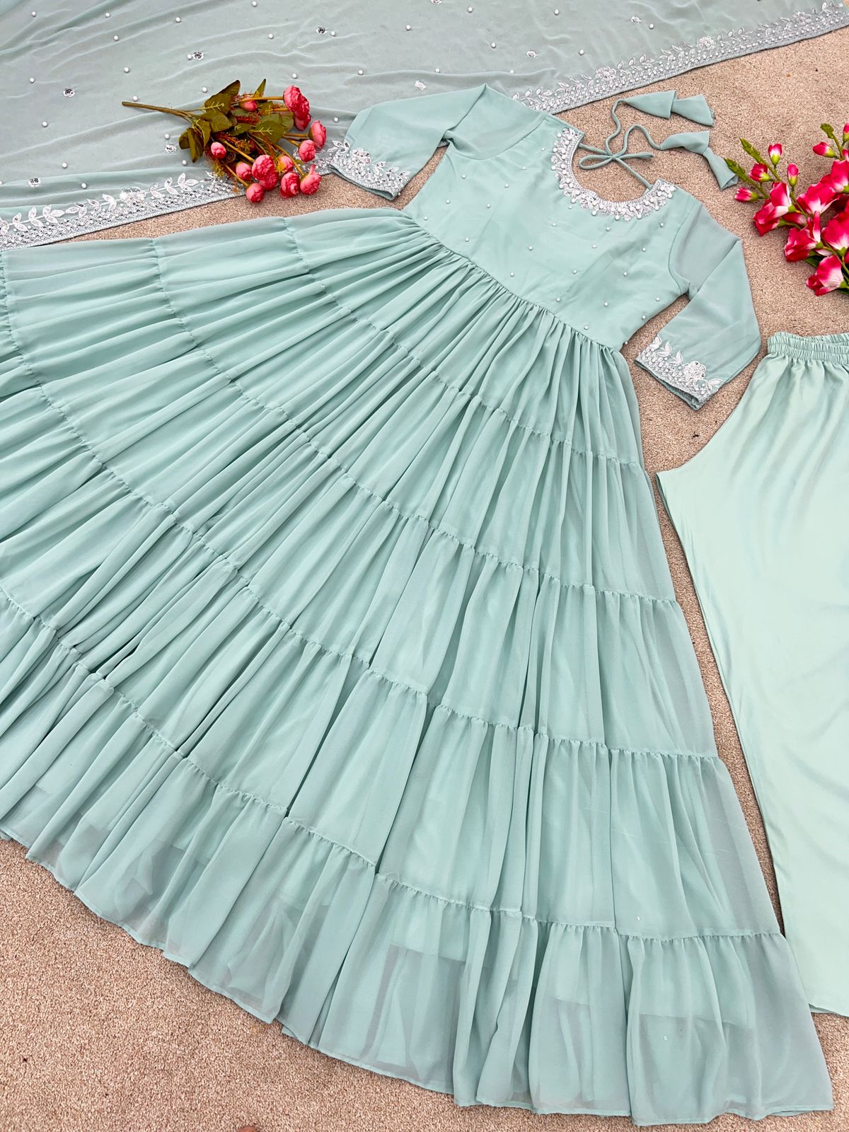 Heavy Georgette Embroidered Anarkali Suit Set with Rivet Moti & Sequins Work – Festival & Party Wear