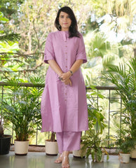Baby Pink Katha Cotton Kurta and Palazzo Set