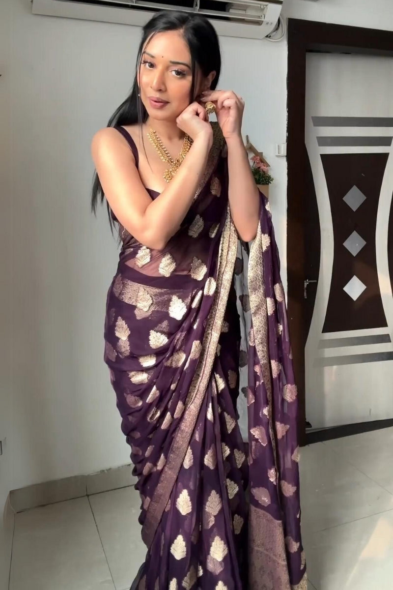 Whimsical Dark Purple Cotton Silk Saree with Jacquard Work & Unstitched Blouse