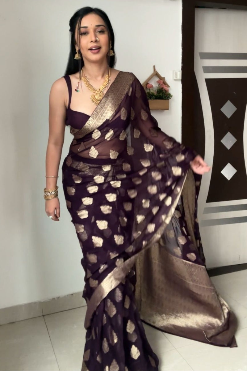 Whimsical Dark Purple Cotton Silk Saree with Jacquard Work & Unstitched Blouse