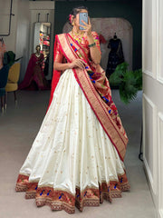 White Jacquard Silk Zari Lehenga Choli