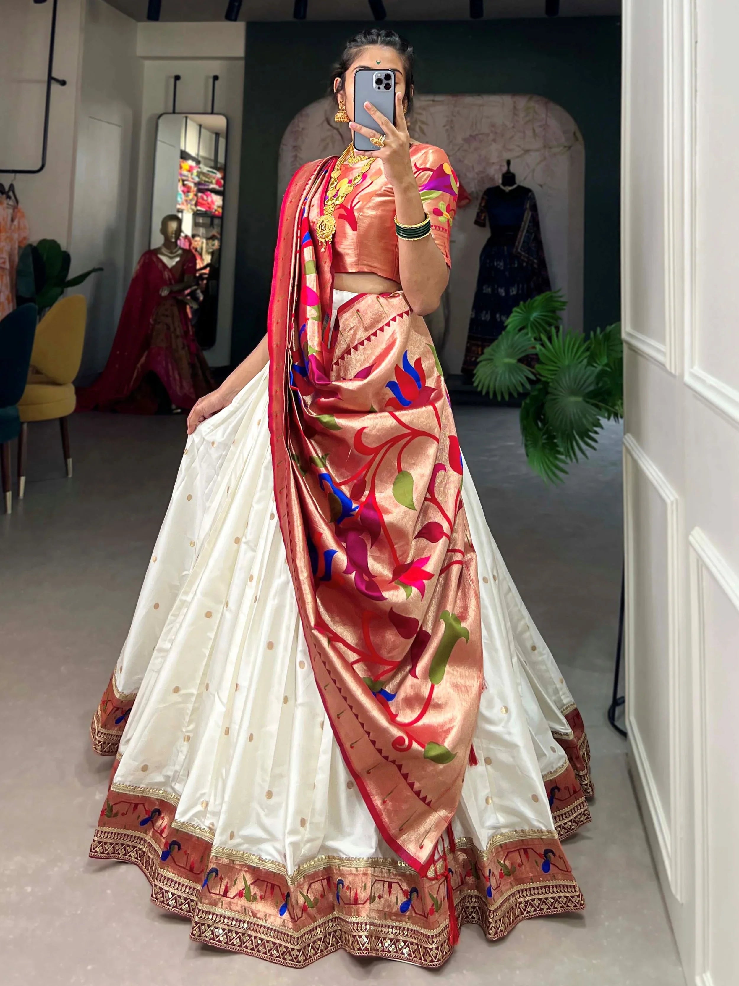 White Jacquard Silk Zari Lehenga Choli