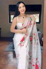 White Organza Silk Ready-to-Wear Saree