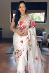 White Organza Silk Ready-to-Wear Saree
