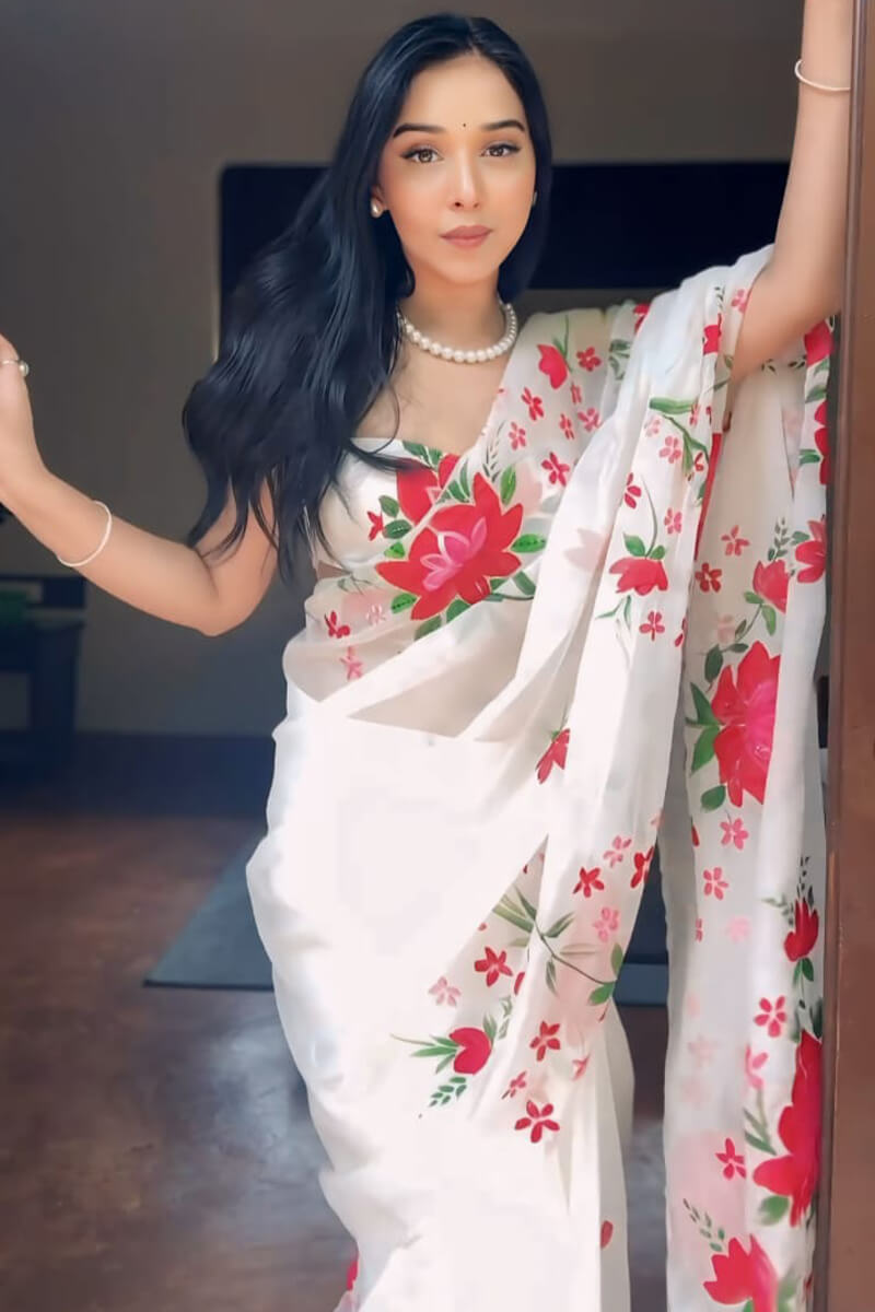 White Organza Silk Ready-to-Wear Saree