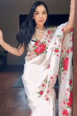 White Organza Silk Ready-to-Wear Saree